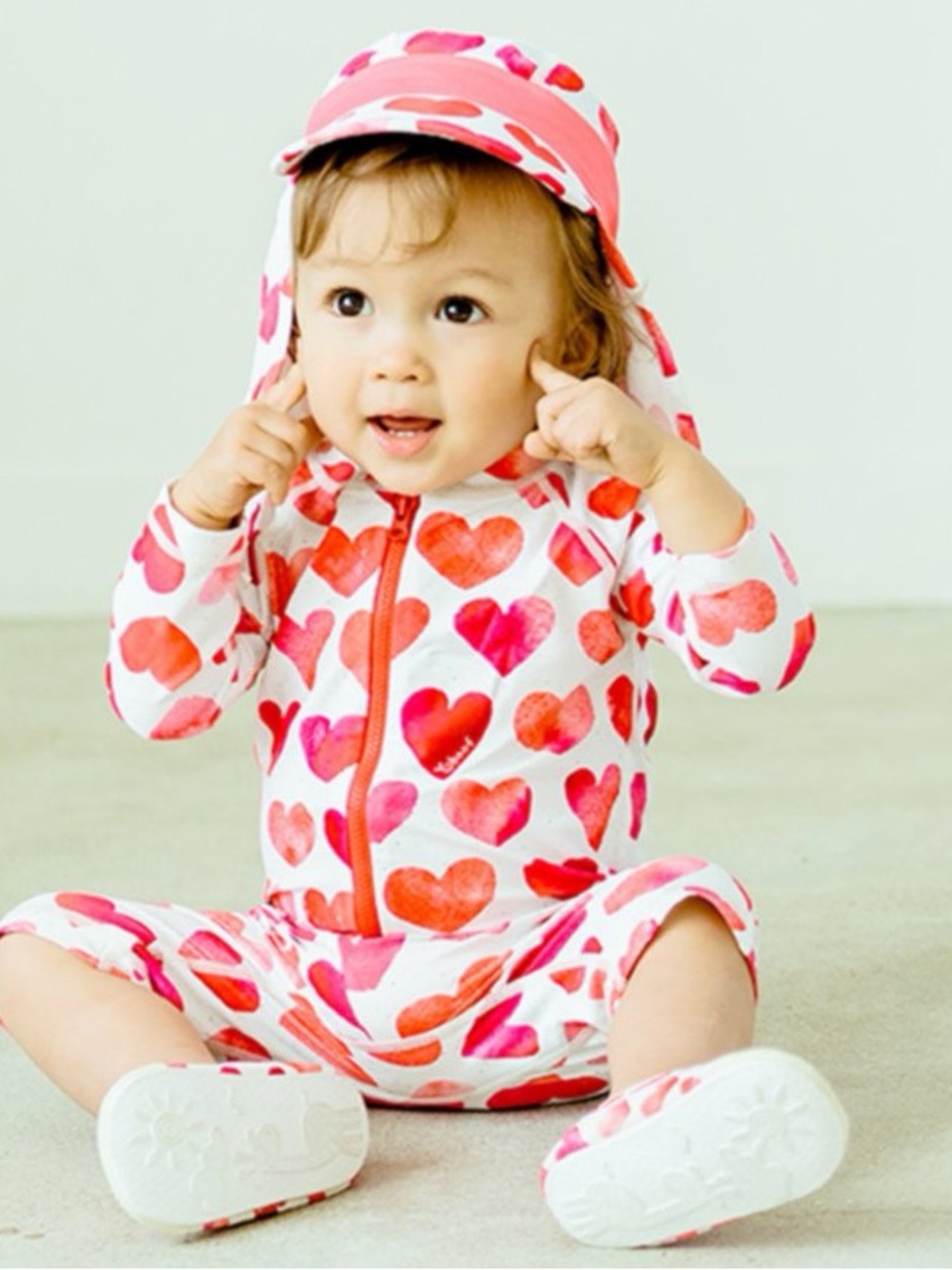 YOBAAF Baby One-Piece Heart Print Long Sleeve Rashguard Swimsuit